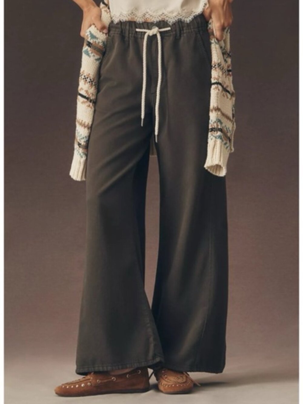 NWT Pilcro Anthropologie Wide Leg Drawstring Utility Pants Washed Black XS